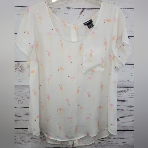 torrid Tops - Torrid White Blouse with Flamingo Print